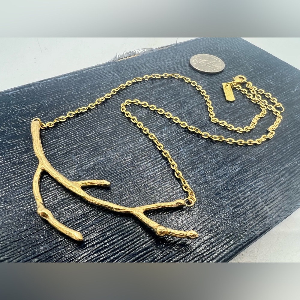 ROOST brand twig necklace gold tone nature inspired 16” new